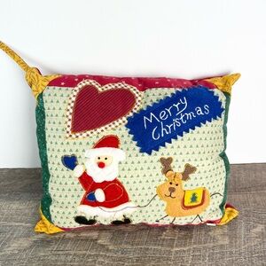 Christmas pillow appliquéd Santa reindeer country Folkart decoration Holiday